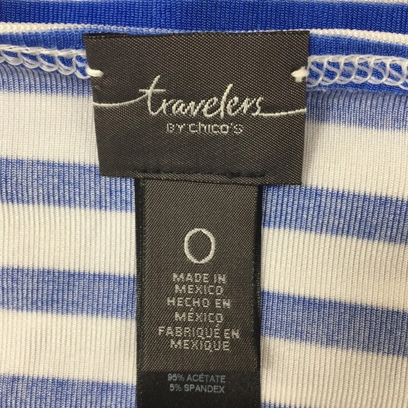 Chicos Travelers Classic Blue White Stripe Top Womens 0 Small 4 3/4 Sleeve Tunic - Picture 6 of 12